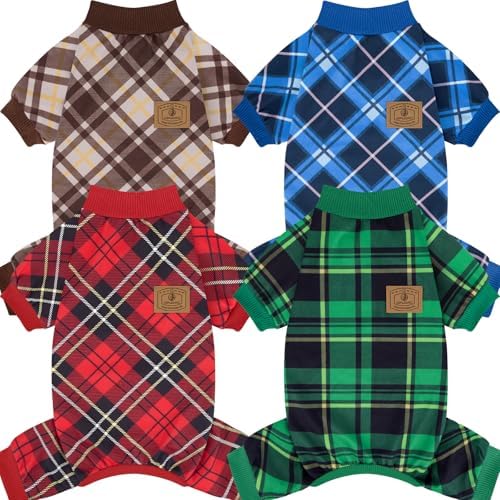 XPUDAC 4 Pack Dog Pajamas Plaid Dog Clothes for Small Medium Dogs Girl Boy Comfy Puppy Onesie Pet Christmas Outfit Cat Pjs Jammies, 2XL by XPUDAC