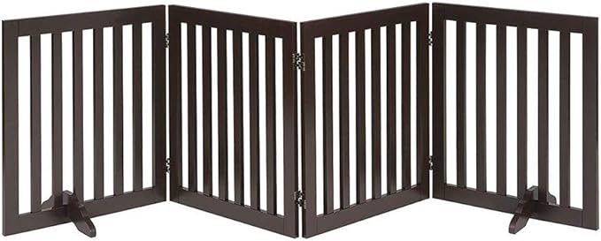 unipaws 24”H Free Standing Pet Gate for Dog Cat, 80”Wide Wooden Dog Gates | Foldable Pet Fence for Doorway, Stairs, Step, Expandable Doggy Barrier, Indoor Use