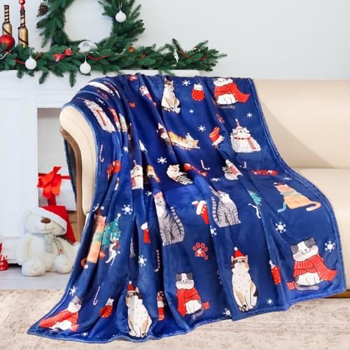 Tupmnbry Christmas Throw Blanket Christmas Cat Printed Blanket Super Soft Flannel Fleece Blankets Winter Plush Fuzzy Warm Bed Blankets Xmas Holiday Decor for Couch Bed 50"X60" by Tupmnbry