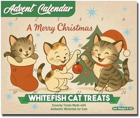 2026 Christmas Cat Advent Calendar | 24 Days - Crunchy Whitefish Cat Treats by BlueWolfCalendarCompany