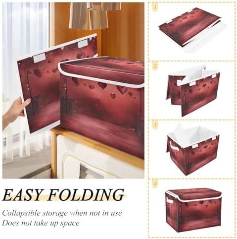 Bolaz Storage Bins with Lids and Handles,Valentine Background Dark Heat Storage Box Storage Basket with Cover Collapsible Organizer Containers for Home Closet, Shelves - Image 4