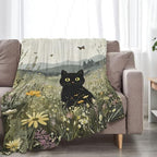 Black Cat Blanket Floral Wildflower Kitten Throw Blankets Gifts for Girls Boys Kids Cat Lover Soft Cozy Fleece Plush for Couch Sofa Bed 80"x60" - Image 5