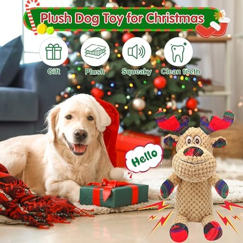 Christmas Dog Toys, Plush Squeaky Dog Toy with Crinkle Paper, Cute Christmas Puppy Toys with Cotton, Durable Interactive Dog Chew Toys for Puppy Small Medium Large Breed - Image 6
