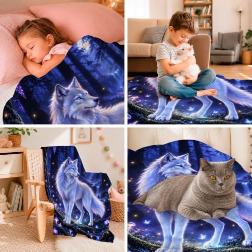 White Wolf Throw Blanket Enchanted Forest Animal Gifts 60''X80'' - Image 7