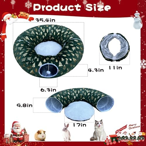 Warm Fluffy Cat Tunnel Under Christmas Tree with 8 Cat Toys - Image 3
