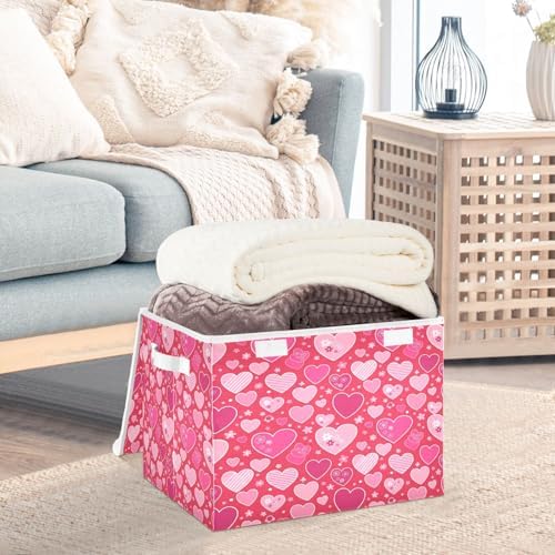 Bolaz Valentines Red Heart Flower Florals Storage Bins with Lids and Handles, Foldable Storage Box Storage Basket with Cover Collapsible Organizer Containers for Home Closet, Shelves - Image 5