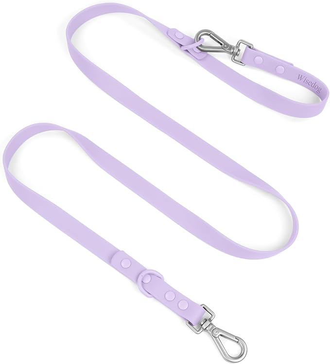 Wisedog Waterproof Dog Leash, Lilac, 6 ft × 3/4 in | Adjustable, 2 Metal Swivel Hooks, Easy to Clean, For Small, Medium, Large breed Dogs