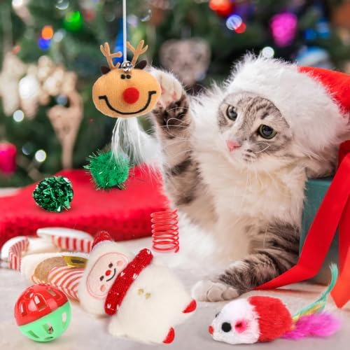 Christmas Stocking Cat Toys, 15PCS Christmas Cat Toy Set with Mouse, Squeaky Toys, Balls, Cat Teaser, Indoor Interactive Cat Toy Gift - Red - Image 2