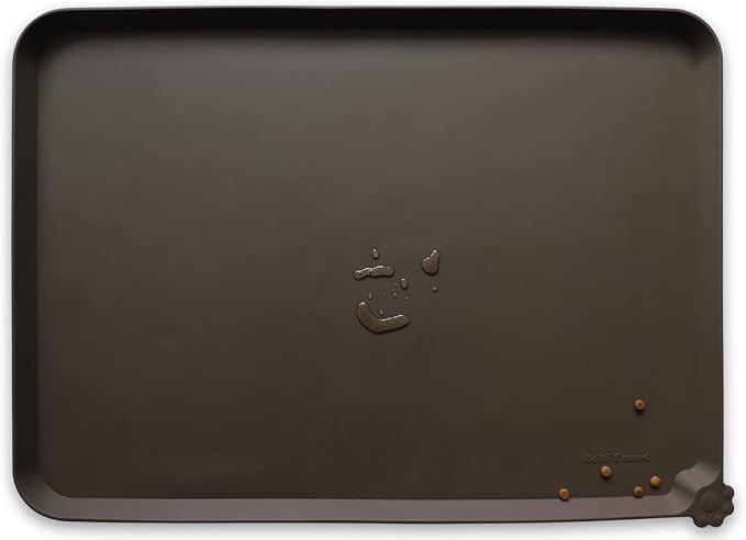 Hoki Found XX-Large Silicone Pet Food Mats Tray - Non Slip Pet Dog Cat Bowl Mats Placemat - Dog Pet Cat Feeding Mat - Waterproof Dog Cat Food Mats -Pet Water Mats for Carpet - Coffee