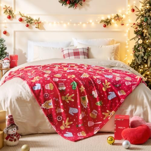 BEDELITE Red Gingerbread Christmas Throw Blanket for Decor & Gift, 50"x60" - Image 4