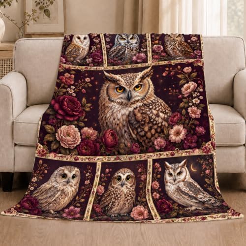 Owl Throw Blanket Gothic Floral Bird Gifts 50''X60'' - Image 2
