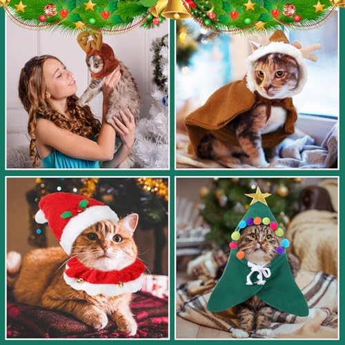 Aliceset 4 Pcs Christmas Cat Costume Reindeer Hat Cape for Cat Puppy - Image 6