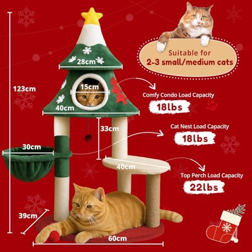 LUCKLIFE 48" Christmas Cat Tree with 2 Condos,Indoor Holiday Pet Tower - Image 2