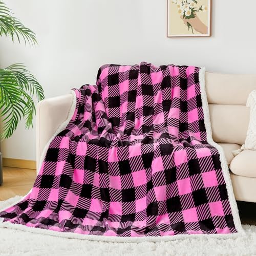 Touchat Sherpa Plaid Twin Blanket 60" X 70", Fuzzy Fluffy Soft Cozy Throw Blanket, Twin Size Plush Fleece Flannel Plush Microfiber Blanket for Couch Bed Sofa (Rosepink) - Image 7