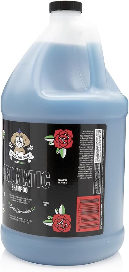 Bark2Basics Rock the Dog Aromatic Lavender Calming Pet Shampoo, 1 Gallon | Concentrated, Lavender Essential Oil and Chamomile Calm and De-Stress Dogs, Brightens Coats, Grooming Wash, Groomer Grade