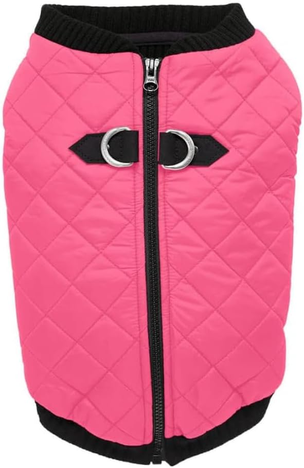 Gooby Fashion Vest Dog Jacket - Pink, X-Small - Warm Zip Up Bomber Vest with Dual D Ring Leash - Winter Water Resistant Small Dog Sweater