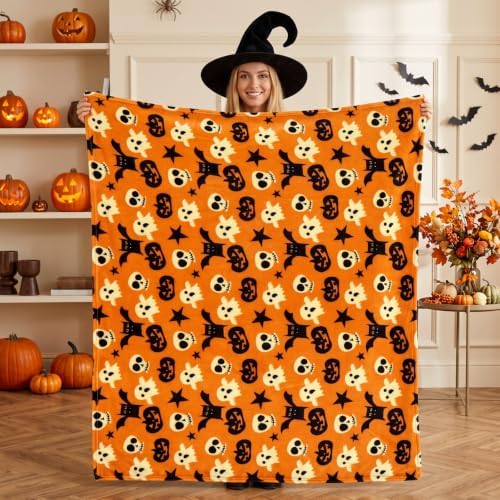 BEDELITE Halloween Twin Blanket, Spooky Decor & Gift, Orange, 60"x80" - Image 3