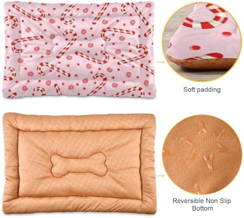 Dog Bed Mat Candy Cane Christmas Pink Washable Anti Slip Bottom Comfy Kennel Pad Cat Crate Mat Dog Pet Pad 18 x 24 Inches - Image 3