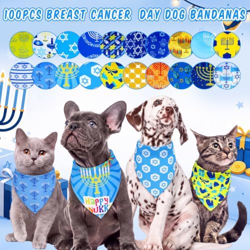 100 Pcs Hanukkah Themed Dog Bandanas Bulk, Pet Costume Accessories - Image 5