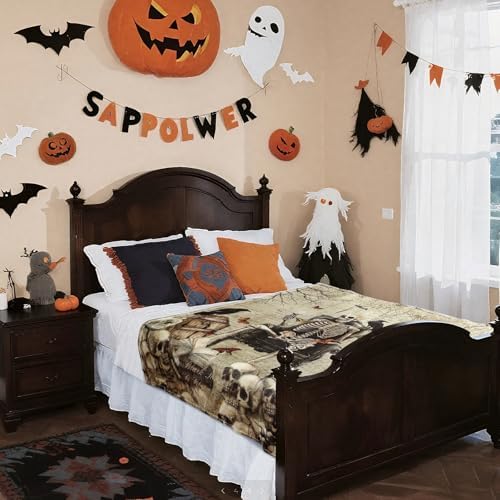 Breling Halloween Ghost Skeleton Flannel Throw Blanket 60"x50" Fuzzy Couch - Image 6