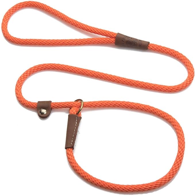 Mendota Pet Slip Leash - Dog Lead and Collar Combo - Made in The USA - Orange, 3/8 in x 4 ft - for Small/Medium Breeds