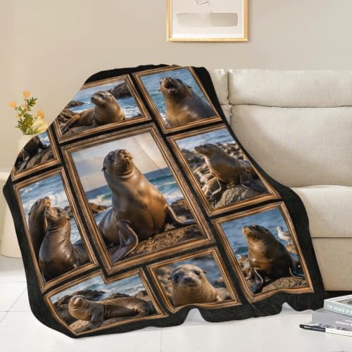 Sea Lion Blanket, Marine Animal Throw Gift for Girls Boys 60"X50" - Image 3