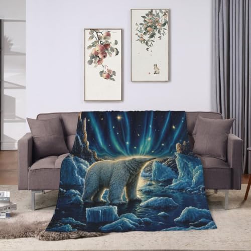Polar Bear Blanket Aurora Arctic Night Throw Stuff Gifts 50"x40" - Image 6