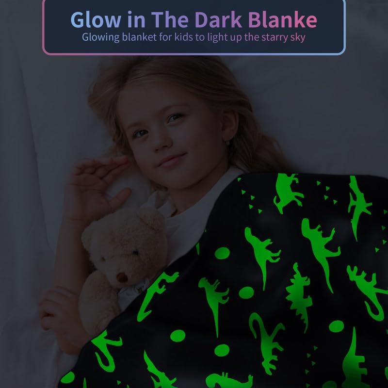 Dinosaur Blanket for Boys, Personalized Baby Blankets for Boys, Dinosaur Glow in The Dark Blanket for Kids, Toddler Blanket for Boys, Soft Fleece Blankets and Throw,Birthday 40"x 50" - Image 2