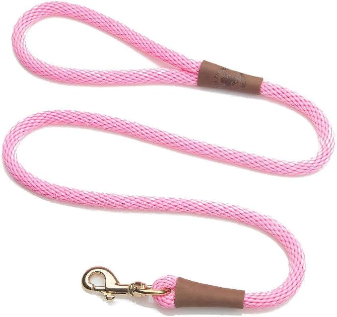 Mendota Pet Snap Leash - British-Style Braided Dog Lead, Made in The USA - Pink, 1/2 in x 6 ft - for Large Breeds