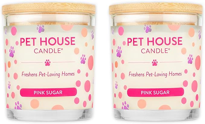 Pet House Candles, Scented Pet Candles, Natural Plant-Based, 60 Hour Burn Time - Pink Sugar, 9 oz, 2 Pack