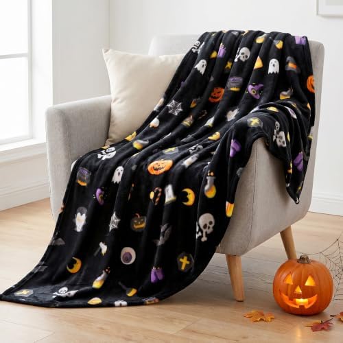Gogreen Cozy Fleece Throw Blanket Halloween Decoration, Plush Ultra Soft Thick Flannel 300GSM Lightweight Travel Blankets for Couch Bed Sofa (Grey, 50x60 Inches) - U by GOGREEN