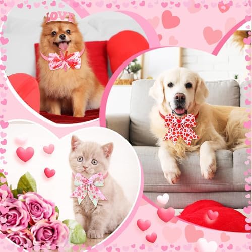 Huhumy 50 Pcs Valentine's Dog Bow Ties Valentine's Dog Collars Bulk - Image 3