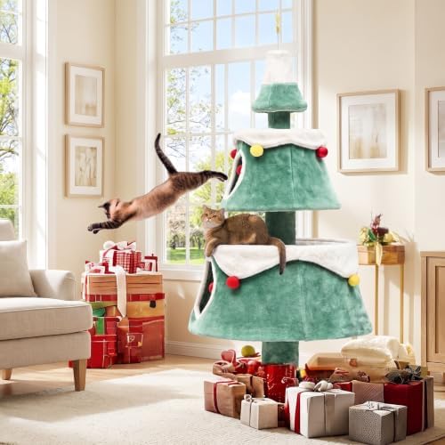 DWVO 63" Christmas Cat Tree with 2-Storey House - Image 5