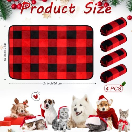 Tatuo 4 Pcs Fleece Dog Blanket for Puppy Cat, Red, 24 x 16 in, Plaid - Image 6