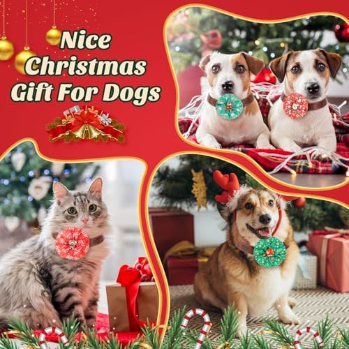 Huhumy 50 Pcs Christmas Dog Collar Bows Bulk Red and Green Xmas Bow Ties Flower Charms Attachment for Small Medium Large Dogs Cats Collar Christmas Costume Accessories - Image 4