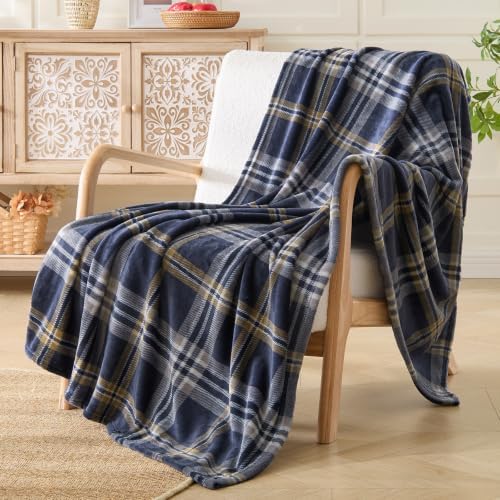 BEDELITE Tartan Plaid Fleece Throw Blanket for Couch, Navy, 50"x60" by BEDELITE