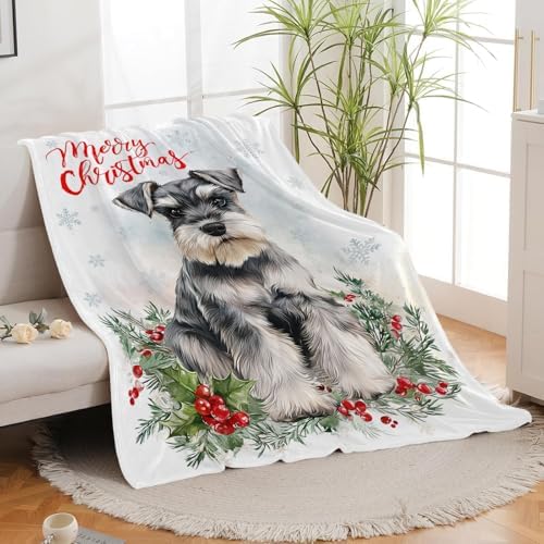 Christmas Schnauzer Blanket for Girls Women Boys Men Adults Kids Soft Cozy Fleece Dog Pet Print Throw Blankets Dog Lovers Gifts Warm Flannel Plush Lightweight Decor for Couch Bed Sofa 60"X50" - Image 4