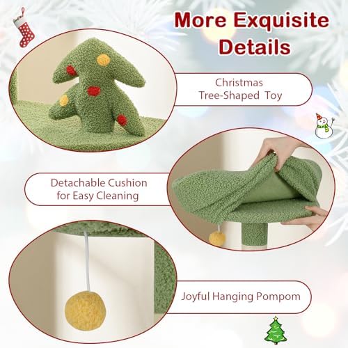 PETSITE 52 inch Cat Christmas Tree, Multi-Level Cat Tower with Sisal Scratching Posts & Board, Cat Condo, Basket Bed, and Detachable Hammock, Cute Cat Tree for Indoor Cats - Image 7