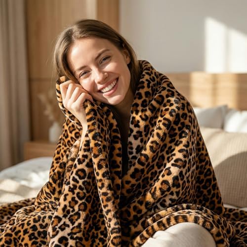 Vessia Leopard Print Throw Blanket for Couch, 300GSM Soft Cheetah Blanket - Image 2