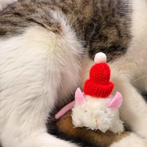 2 Pcs Xmas Catnip Mouse Toys for Cats, Cute Plush Rat Wearing Knit Hat, Built-in Bell & Catnip, Funny Holiday Chew Gift for Indoor Kitty - Image 5
