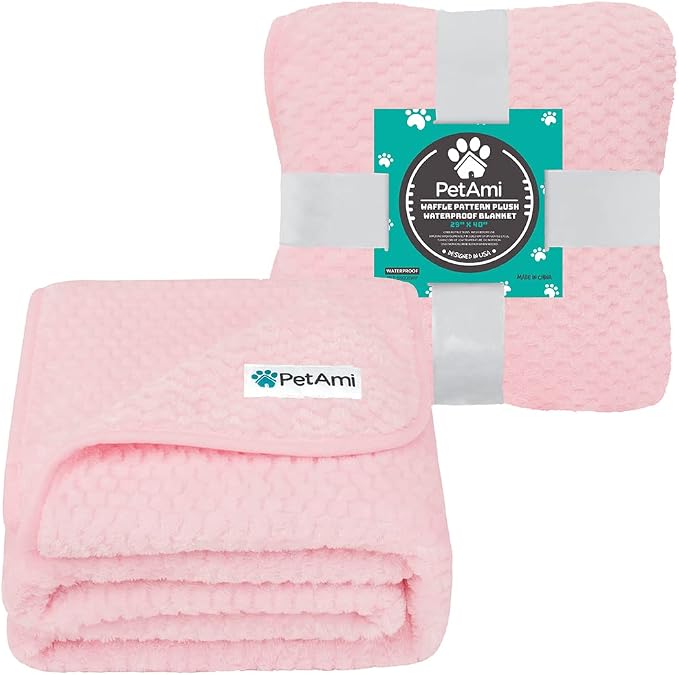 PetAmi Waterproof Dog Blanket, Leakproof Puppy Blanket, 29x40 Light Pink | For Small Medium Pets, Furniture Sofa Couch Cover Protector, Fleece Throw Indoor Cat Kitten, Reversible Washable Soft Plush