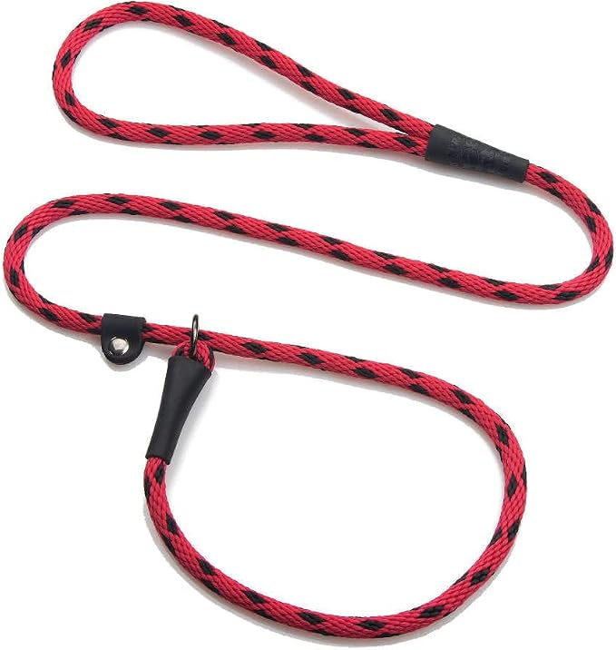 Mendota Pet Slip Leash - Dog Lead and Collar Combo - Made in The USA - Black Ice Red, 3/8 in x 4 ft - for Small/Medium Breeds
