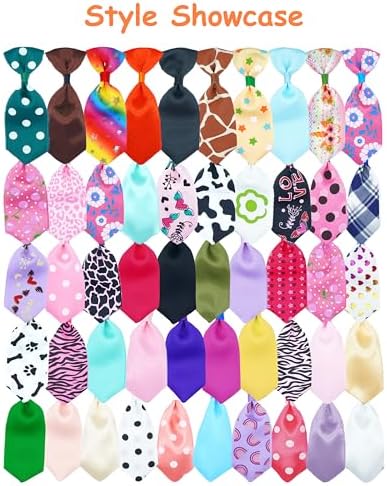 PET SHOW 50 Pack Small Dog Ties Bulk with Adjustable Collar Assorted Cute Neckties Puppy Bowties for Party Holiday Wedding Cats Neck Attachment Pet Grooming Accessories - Image 4