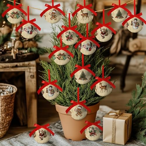 Vintage Christmas Decor 16Pcs - Vintage Christmas Ornaments Tree Decorations Hanging Balls, Classic Decorations Ball 2.36 Inch for Xmas Tree Party Home Holiday - Image 3