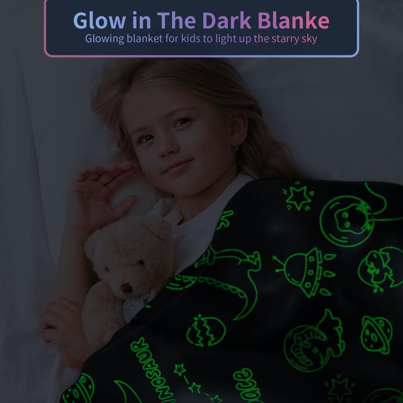 COMFAR Dinosaur Blanket for Boys, Dinosaur Glow in The Dark Blanket for Kids/Baby, Toddler Blanket for Boys, Soft Fleece Blankets and Throw,Birthday 40"x 50" - Image 2