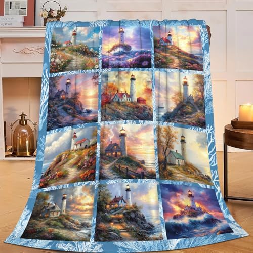 Lighthouse Blanket for Girls Women Boys Men Adults Kids Soft Cozy Fleece Nautical Throw Blankets Gifts Warm Flannel Plush Lightweight Decor for Couch Bed Sofa 80"X60" by Unknown