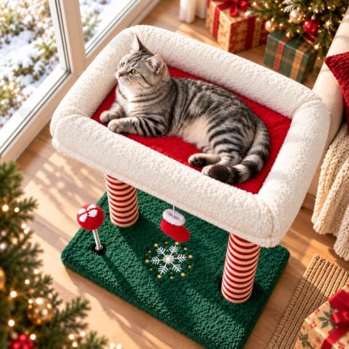 Christmas Cat Tree with Bed and Scratching Post for Indoor Cats - Image 2