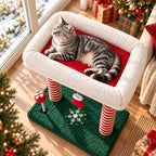 Christmas Cat Tree with Bed and Scratching Post for Indoor Cats - Image 2