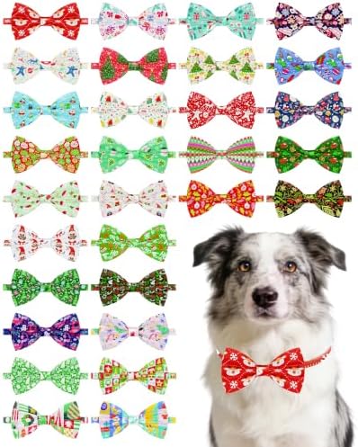 PET SHOW 30 Pack Christmas Dog Bowties Bulk for Large Dogs by PETSHOW
