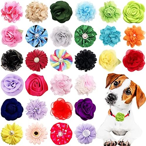 PET SHOW 50pcs Pack Dog Collar Flowers and Bows Random Assortment Blind Bag for Boy Girl Small Medium Large Dogs Cats Rabbits Flowers Slide on Collars Harness Costume Grooming Accessories Male Female by PETSHOW